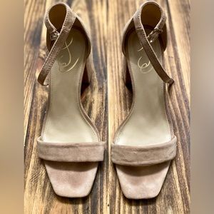 Sam Edelman Daniella Oatmeal Open Toe Suede Ankle Strap Block Heels Sz 7.5M